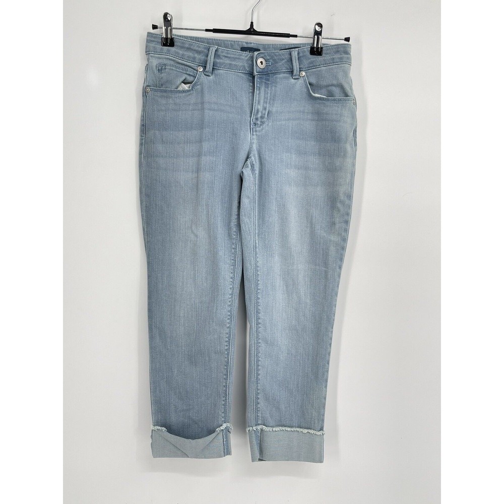 J. Jill 4P Authentic Fit Cropped Jeans Women Light Blue Raw Fringe Cuff Denim